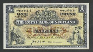 F37 Royal Bank Of Scotland 1954 Pound,  P322d Xf