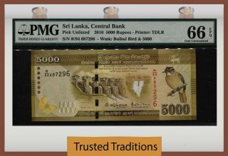 Tt Pk Unl 2016 Sri Lanka Central Bank 5000 Rupees Pmg 66 Epq Gem Uncirculated