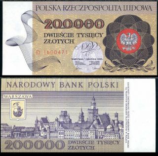 Poland 200,  000 200000 Zlotych 1989 P 155 Unc Nr