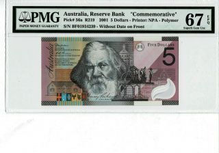Australia P 56a 2001 5 Dollars Commemorative Pmg 67 Epq Gem Unc