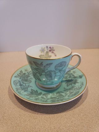 Wedgwood England Bone China Tea Cup Saucer Wildflower Wd3999 Teacup Green