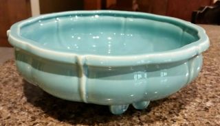 Vintage Gmb Gladding Mcbean Pottery Footed Centerpiece Bowl - Turquoise
