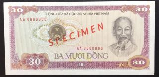 Vietnam Banknote 30 Dong 1981 Aa 0000000 Uncirculated Specimen