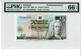 Scotland P 362 2002 5 Pounds Low Number 5656 Pmg 66 Epq Gem Unc
