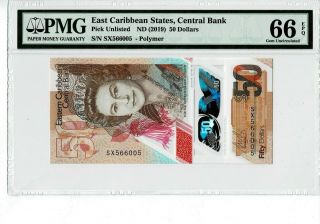 East Caribbean 2019 50 Dollars Prefix Sx Pmg 66 Epq Gem Unc