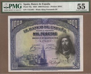 Spain: 1000 Pesetas Banknote,  (au Pmg55),  P - 78a,  15.  08.  1928,
