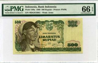Indonesia 500 Rupiah 1968 P 109 Gem Unc Pmg 66 Epq