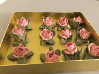 Dresden China Rose Place Card Holders - Set Of 12 - 1 Chipped