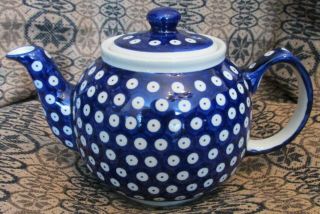 Boleslawiec Polish Pottery Polka - Dot Blue & White Teapot