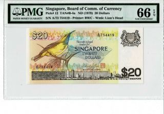 Singapore P 12 1979 20 Dollars Prefi A/73 Pmg 66 Epq Gem Unc