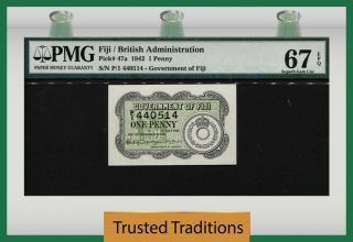 Tt Pk 47a 1942 Fiji /british Administration 1 Penny Pmg 67 Epq None Finer