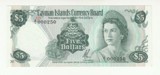 Cayman Islands 5 Dollars 1971 Aunc P2 Qeii A/1 Prefix Low Serial @