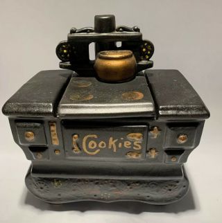 Vintage Mccoy Usa Black Ceramic Wood Stove Cookie Jar Cast Iron Finish