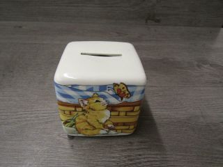 Villeroy & Boch Ceramic Change Bank W/ Lock And Key Cat And Mouse Graphic