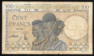 French West Africa - Old 100 Franc Note - 1941 - P23 - Fine