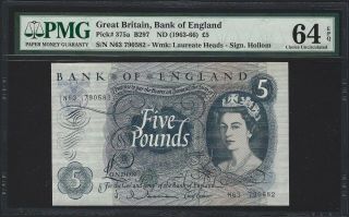 1963 Great Britain 5 Pounds,  Bank Of England B297 Pmg Ch Unc 64 Epq,  1st Of 2