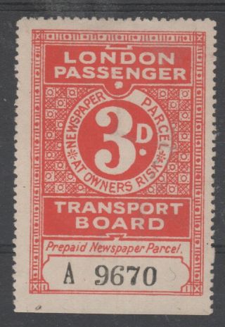 London Passenger Transport Board 3d Red Prepaid Newspaper Parcel Stamp