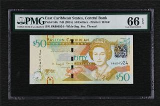 2015 East Caribbean States Central Bank 50 Dollars Pick 54b Pmg 66 Epq Gem Unc