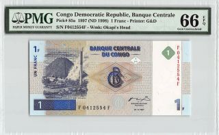 Congo Democratic Republic 1997 (nd 1998) P - 85a Pmg Gem Unc 66 Epq 1 Franc