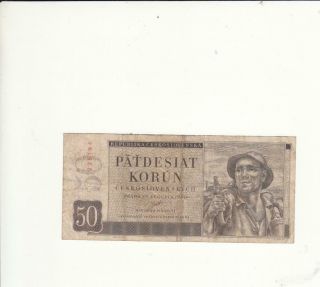 Czechoslovakia Czechoslovakian Czech Banknote 50 Korun 1950