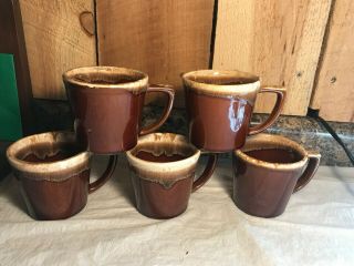 Set Of 5 Vintage Mccoy Pottery Brown Drip Glazed Coffee Tea Cup Mugs