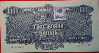 Uncirculated 1945 Czechoslovakia 1000 Korun Specimen Note