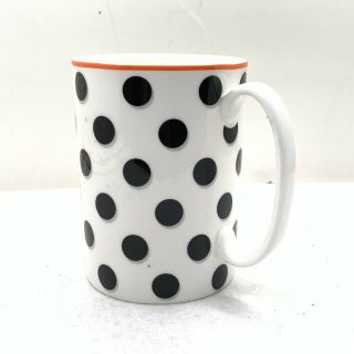 Kate Spade Coffee Cup Tea Mug Black White red Polka dot Ceramic 3