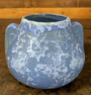 Vintage Matte Mottled Blue Arts Crafts Mission Pottery Vase Brush Mccoy