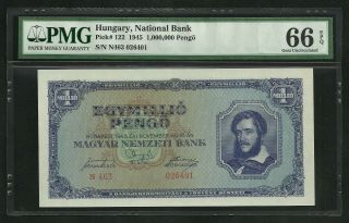 Hungary : 1 Million Pengo 1945 Pmg : Gem Unc 66 ; Epq