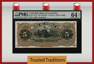 Tt Pk S173r 1901 - 08 Costa Rica Banco De Costa Rica 5 Colones Pmg 64q 100,  Yrs Old