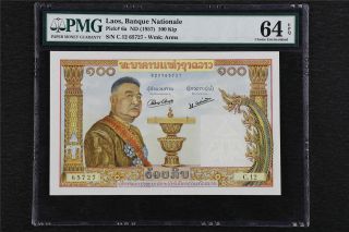 1957 Laos Banque Nationale 100 Kip Pick 6a Pmg 64 Epq Choice Unc