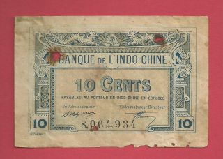 French Indochina - 10 Cents 1919 Circulated