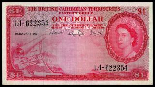 British Caribbean Territories Eastern Group 1 Dollar 1963 Q.  E.  Ii Xf,