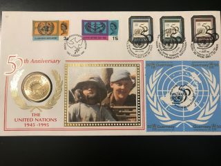 Gb 1995 United Nations 50th Anniversary £2 Coin Cover - Austria & Guernsey