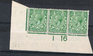 G.  B.  Stamps:i 16 1/2d.  Control Strip Grey Green.  Um.