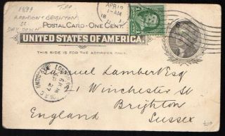 G.  B.  : 1899 Tpo London & Brighton S,  C.  Day Down On Ppc From Chicago,  Usa