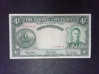 The Bahama Government Four Shillings The Currency Note Act 1936 Vf/xf