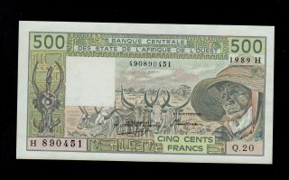 West African States Niger 500 Francs 1989 Pick 606hk Unc Less.