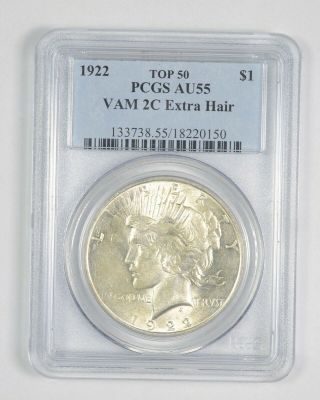 Au55 1922 Peace Silver Dollar - Vam - 2c - Extra Hair - Top 50 - Graded Pcgs 694