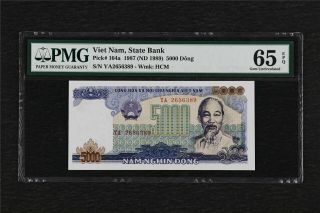 1987 Viet Nam State Bank 5000 Dong Pick 104a Pmg 65 Epq Gem Unc