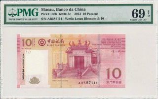 Banco Da China Macau 10 Patacas 2013 Pmg 69epq