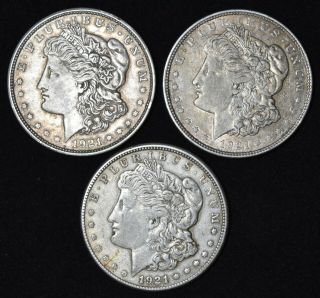 1921 Pds U.  S Morgan Silver Dollar Three (3) Coin Set