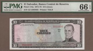 El Salvador: 10 Colones Banknote,  (unc Pmg66),  P - 118a,  31.  08.  1971,