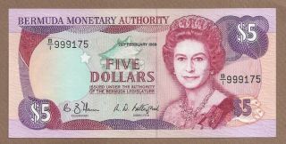 Bermuda: 5 Dollars Banknote,  (unc),  P - 35b,  20.  02.  1989,