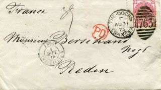 1875 - Great Britain - Small Cover To France With " The Docks/swansea " Duplex