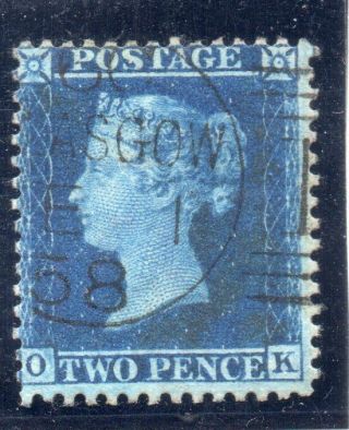 Two - Pence Blue; S.  G.  35,  Plate Six,  Lettered,  O.  K.  Postmarked " Glasgow "