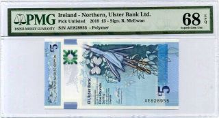 Northern Ireland 5 Pounds 2018 Ulster Polymer Gem Unc Pmg 68 Epq