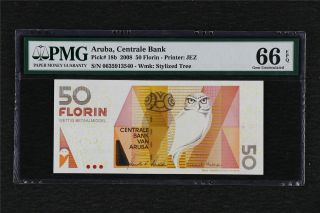 2008 Aruba Central Bank 50 Florin Pick 18b Pmg 66 Epq Gem Unc