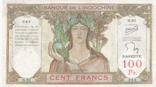 100 Francs Vg Banknote From French Polinesia Papeete 1939 Pick - 14