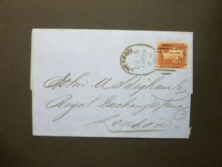 Gb Lancashire 1856 Qv 1d Red Wrapper 466 Liverpool Spoon Postmark To London